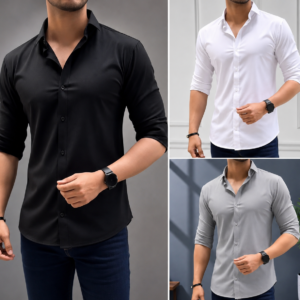 Black + White + Ash Formal Stretch Shirt 3 Piece Combo Offer