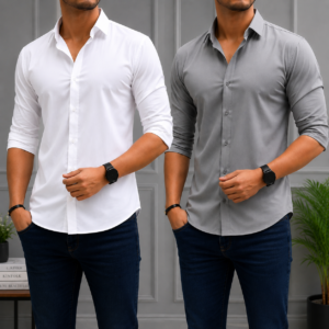 White & Ash Formal Stretch Shirt 2 Piece Combo Offer
