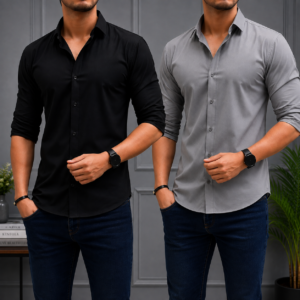 Black & Ash Formal Stretch Shirt 2 Piece Combo Offer